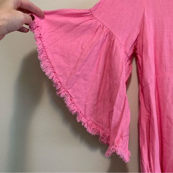 Umgee linen blend flutter sleeve bubblegum pink mini dress size large - Picture 4 of 6
